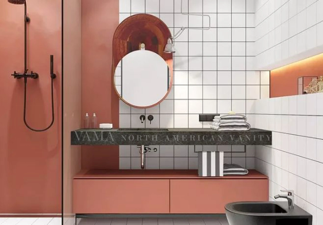 Vama New Design Acrylic Countertop Wall Mounted Bathroom Cabinet with Frameless Mirror